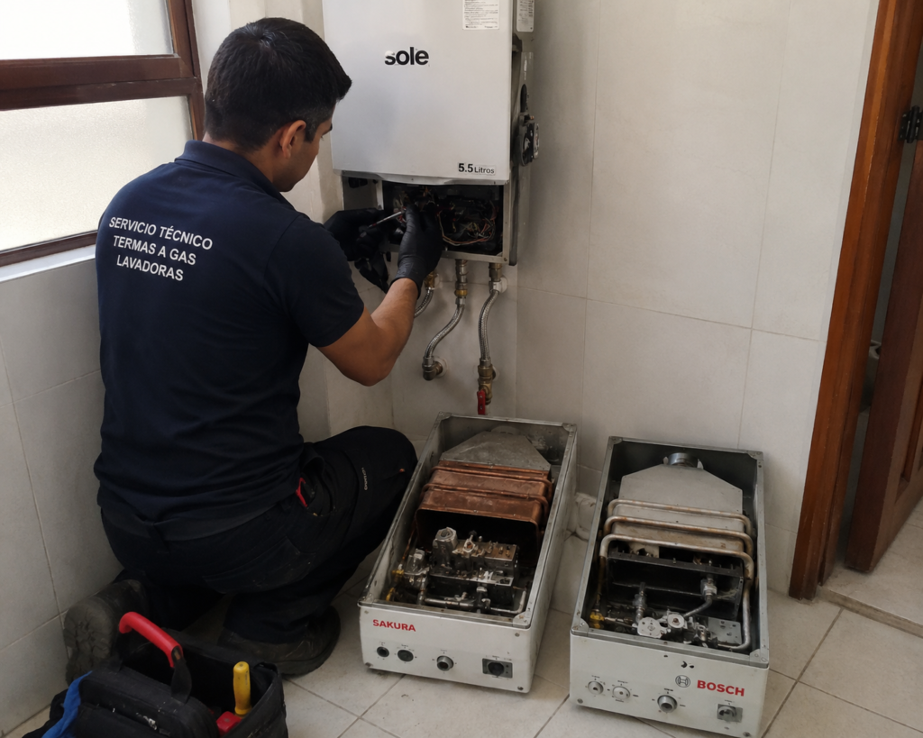 Reparando terma a gas técnico de tecni terma.